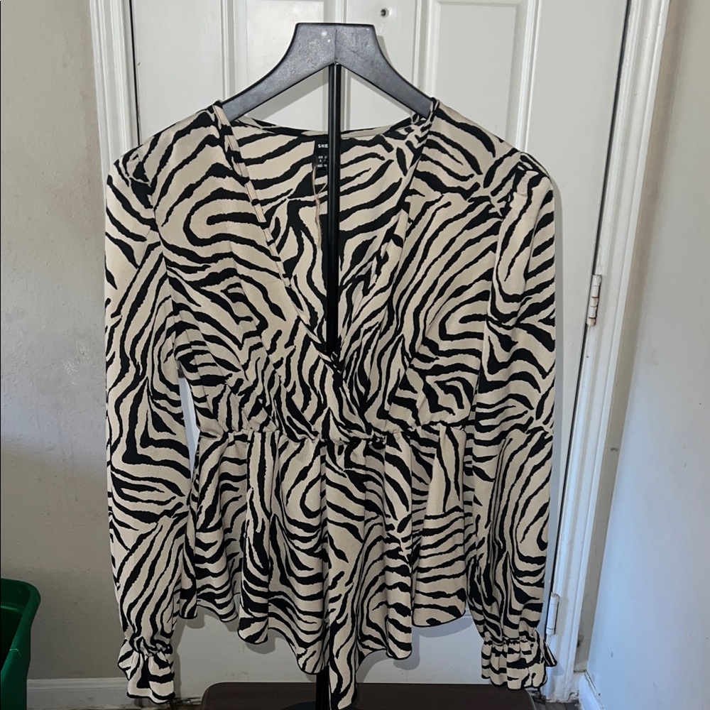 SHEIN Zebra Patterned Wrap Blouse